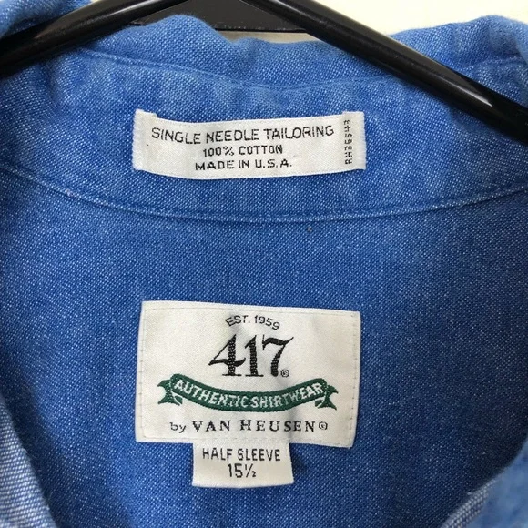 Van-Heusen Short Sleeved Denim Button Down Sz M - Picture 6 of 10